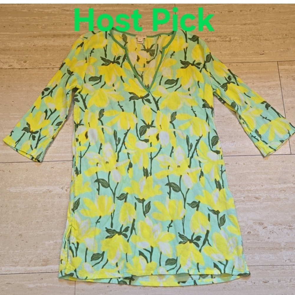 J. Crew Green/Yellow Floral Print 100% Cotton Cover-Up - Picture 1 of 8
